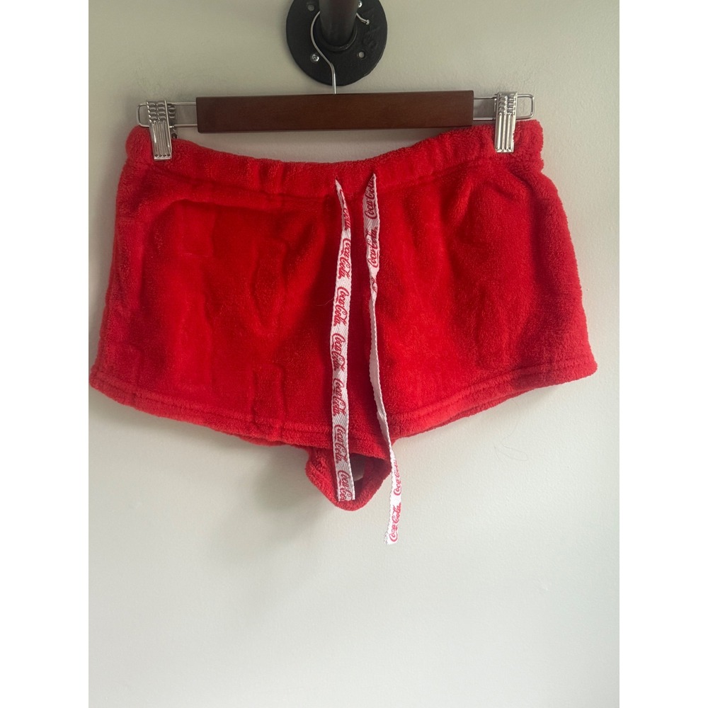 Coca-Cola Womens Red Plush Fleece Lounge Shorts Drawstring Sleepwear XS